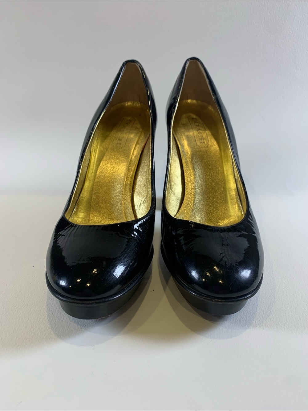 Coach “Darci” Black Patent Leather Platform Pumps, Size 6B